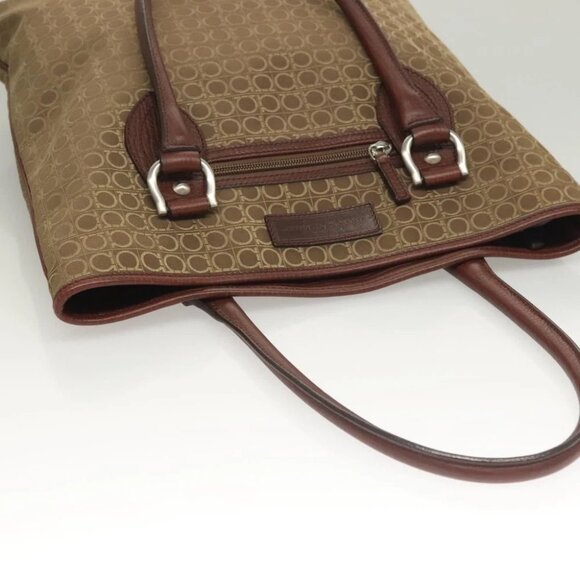 Salvatore Ferragamo Gancini Tote Bag Canvas Brown Silver Auth - Picture 12 of 16